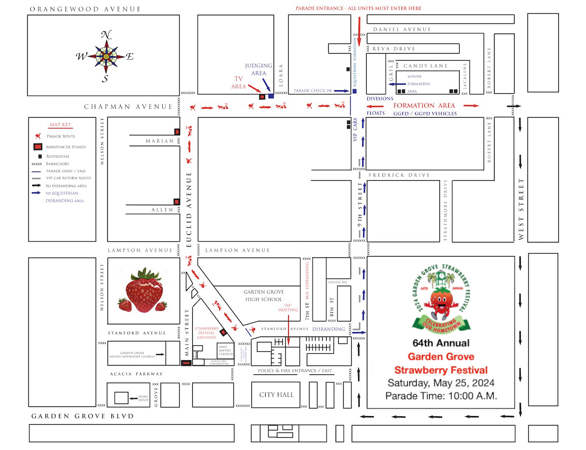 Map of parade route, 2024 Garden Grove Strawberry Festival